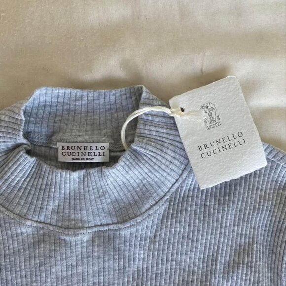 Brunello Cucinelli Tops - Brunello Cucinelli Cotton ribbed mock neck tshirt with monili - NWT